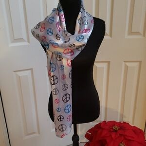 Multi-Colored Peace Sign Couture Silk-Feel Patterned Scarf   NWOT